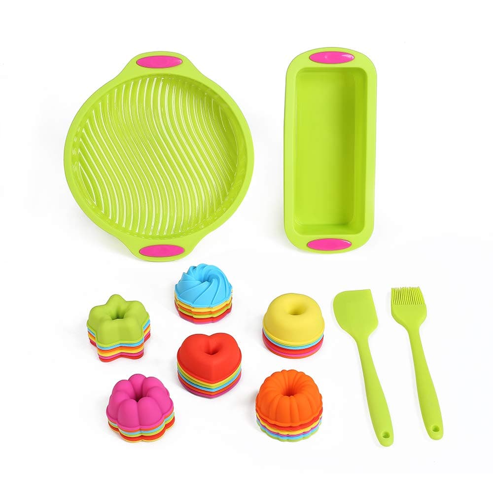 40 Piece Silicone Bakeware Set Nonstick Silicone Baking Cake Mold Set BPA Free Loaf Pans Silicone Cupcake Liners Muffin Cups Silicone Donut Molds with Pastry Brush and Silicone Spatula by To encounter