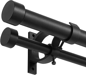 Lwiiom Matte Black Double Blackout Curtain Rods 72 to 144 Inches (6-12 Feet),1-Inches Front and 5/8 Inches Back Adjustable End Cap Double Window Drapery Rod for Drapes and Curtains