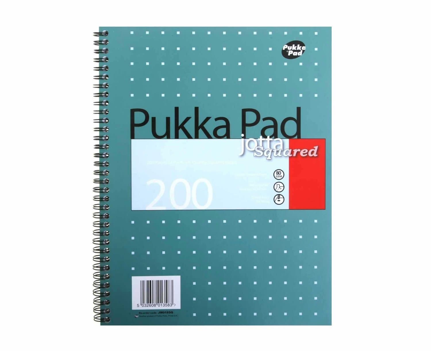 Pukka Pad, A4 Squared Metallic Jotta Book 3 Pack – 29.7 x 23cm – Wirebound Notebook With 80GSM Paper – Features 4-Hole Punch Margins And Perforated Edges - 200 Pages, Green