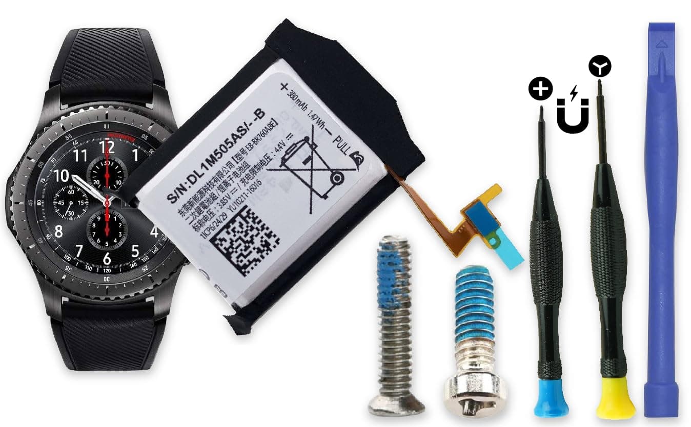 Replacement Battery + Screws + Tool For Samsung Gear S3 Frontier SM-R760 R760N SM-R765 & Classic SM-R770 R765 R770 SM-R775 EB-BR760ABE GH43-04699A High Capacity Battery Fix Dead Power Issue