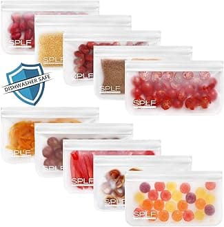 10 Pack Dishwasher Safe Reusable Snack Bags, BPA Free Reusable Food Storage Freezer Bags Leakproof Silicone and Plastic Free Lunch Bags Fridge Home Organization