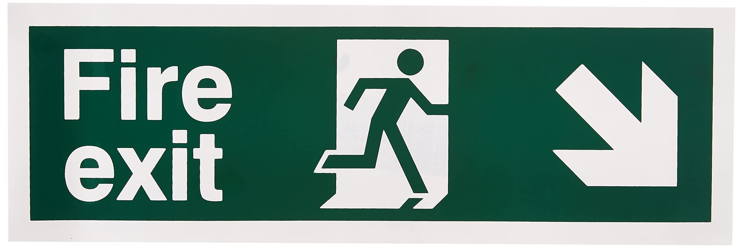 Fire Exit Down Right Sign 300mm x 100mm - Self Adhesive