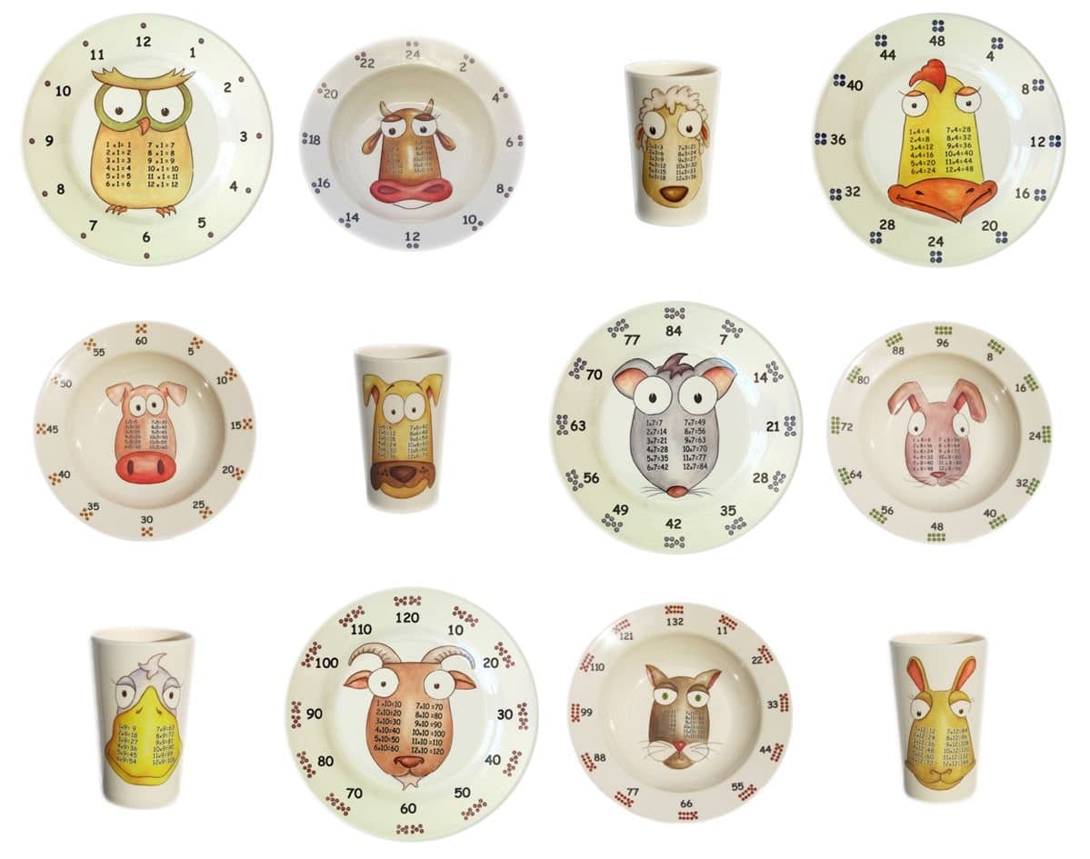 theMultiples Award Winning Times Table Dinnerware Complete 12-Piece Melamine Set