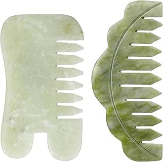 Geiserailie 2 Pieces Jade Combs Massage Stone Hair Comb Guasha Scraping Scalp Comb Facial Massage Tool Multifunctional Handheld Head Tools for Valentine's Day Mother's Day Gift (Chic Style)