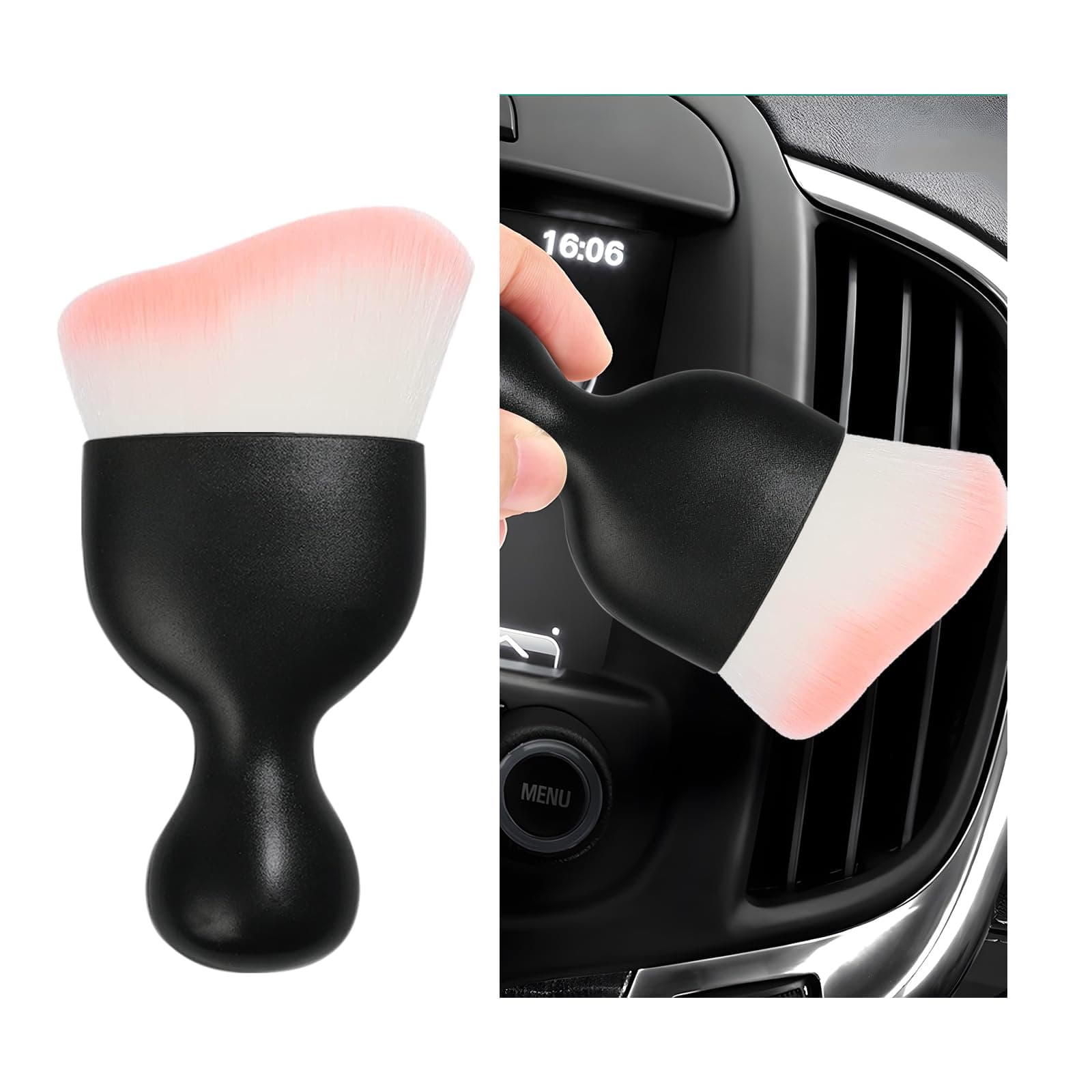 Car Interior Dust Brush, Soft Scratch Free Auto Detailing Brushes, Universal Vehicle Interior Cleaning Tool for Automotive Dashboard, Air Vents, Leather(White & Pink)