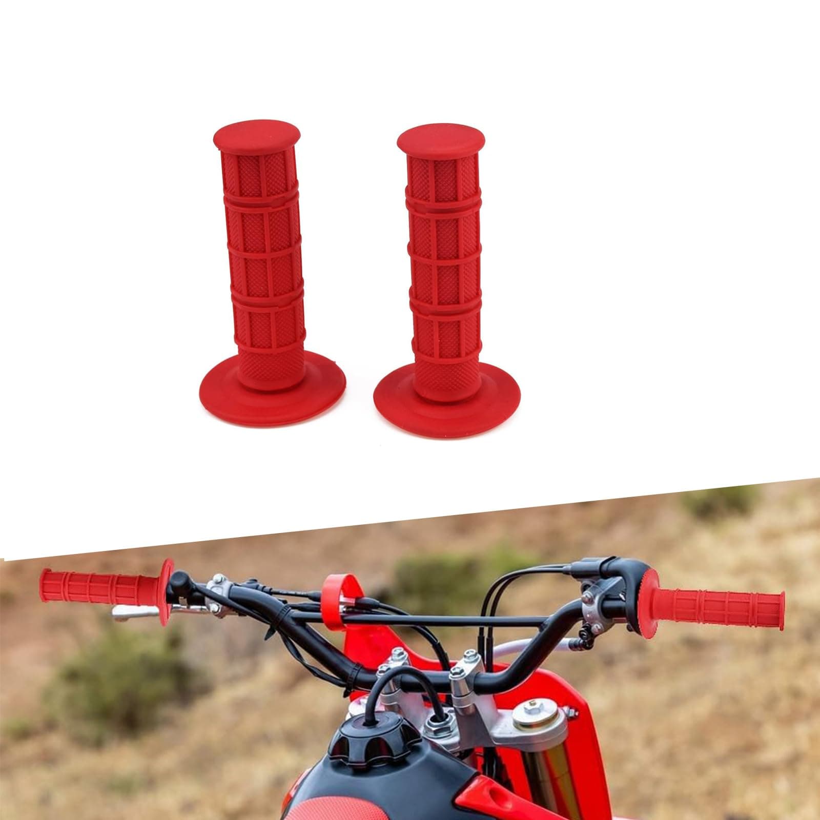 2 PCS 22MM 7/8" Vehicle Handlebar Grips Protective Replacements, Soft Silicone Checkered Motorcycle Grip Hand Covers, Universal ATV Grips Accessories for Motorcycle Bike Scooter (Red)