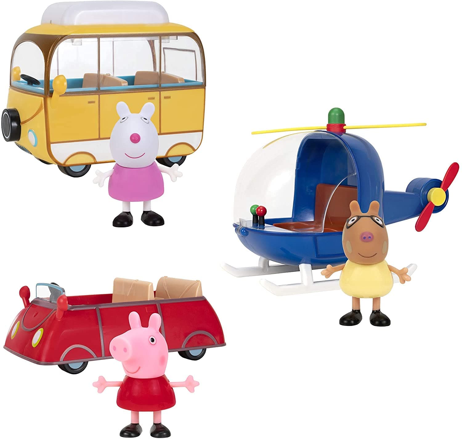 Peppa Pig Little Vehicles, 6 Piece Set - Includes Figures of Peppa, Suzy Sheep & Pedro Pony with Red Car, Campervan & Helicopter - Toy Gift for Kids - Ages 2+
