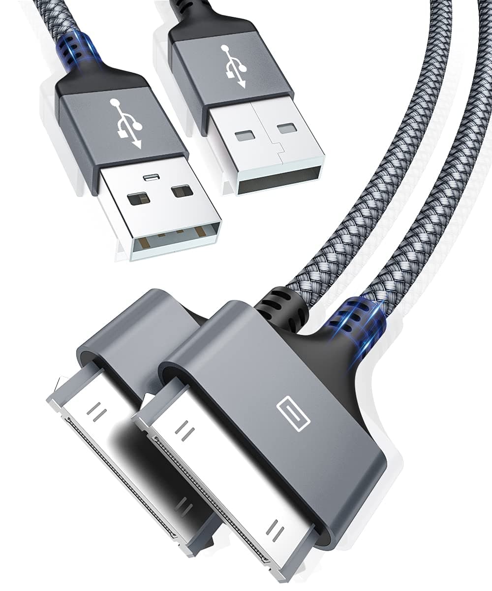 iPhone 4 Charger Cable 3.0M, 30 Pin Dock Connector Compatible with Apple iPod Nano, Touch, Classic, Video & iPhone 3G 3Gs 4 4s & iPod 1 2 3 & others and Sync Cables Lead (Grey, 3.0M - 2P)