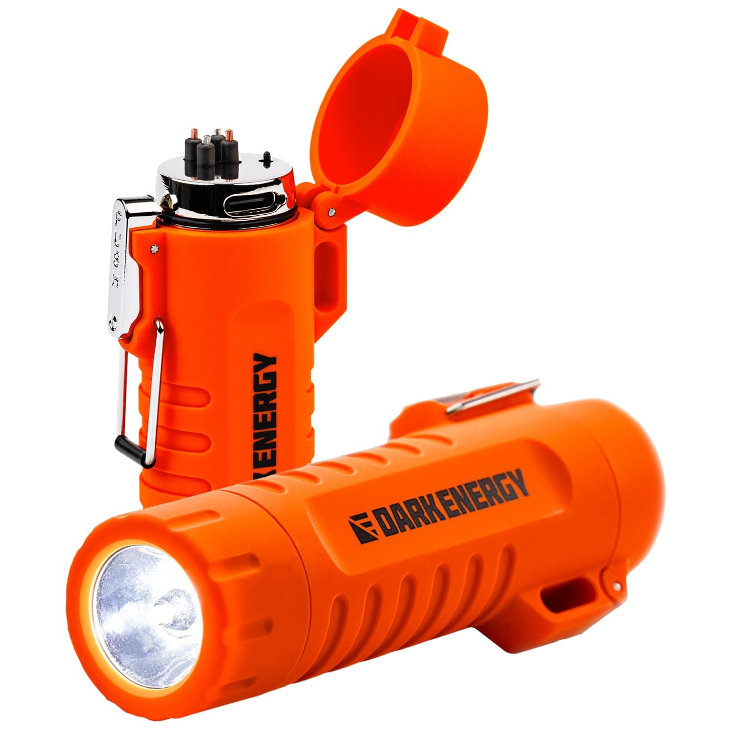 Dark Energy Plasma Lighter - Rechargeable, Windproof, Waterproof, Strobe, Double Plasma Emitters - Orange