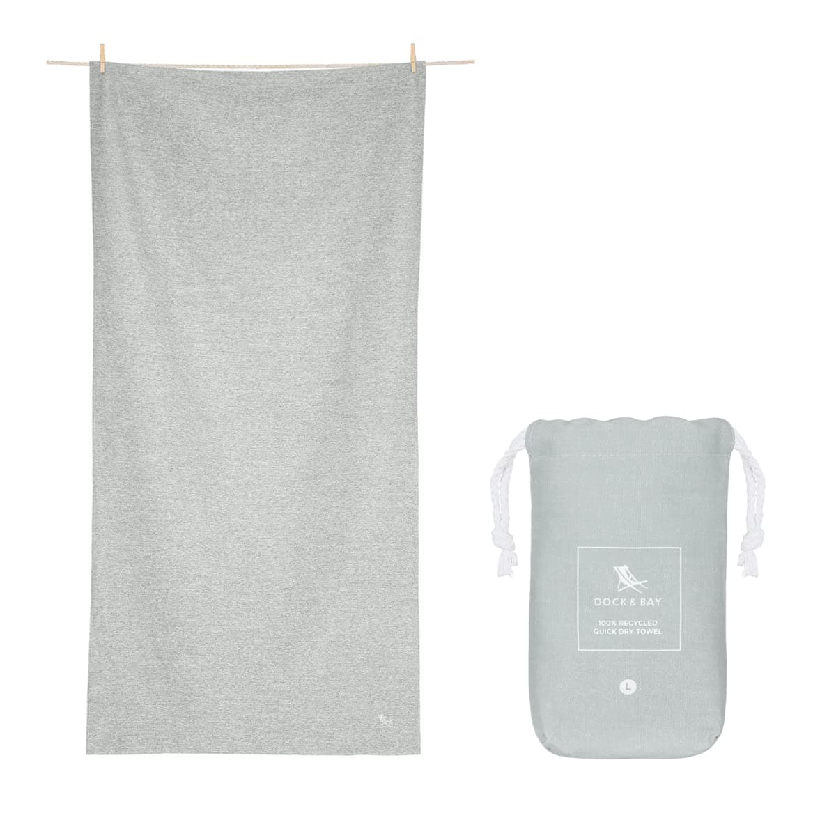 Dock & Bay Beach Towel - Quick Dry, Sand Free - Compact, Lightweight - 100% Recycled - Includes Bag - Essential - Mountain Grey - Large (160x90cm, 63x35)