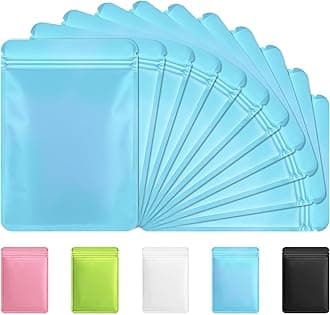 Funfery 100 Pack Blue Mylar Packaging Bags Resealable Bags Double Sided Color Odor Proof Pouch Baggies Smell Proof Foil Bag for Food Storage,Small Business(Blue,2.4x3.9inch)