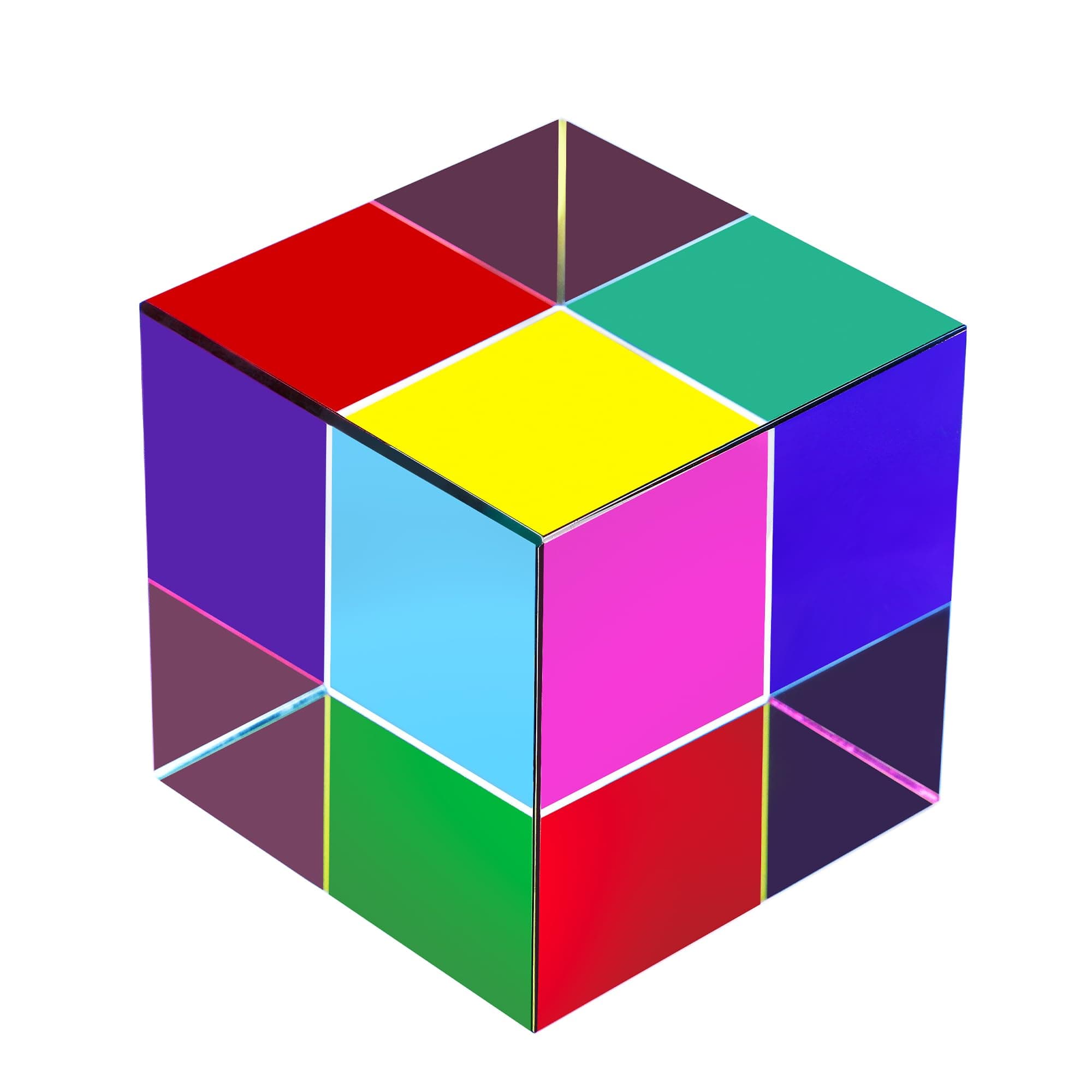 QFkris Glass Mixing Color Cube (2.2inch) Magic Prism Cube for Science and Educational, Photography Crystal Prism, X-cub for Desktop Decoration