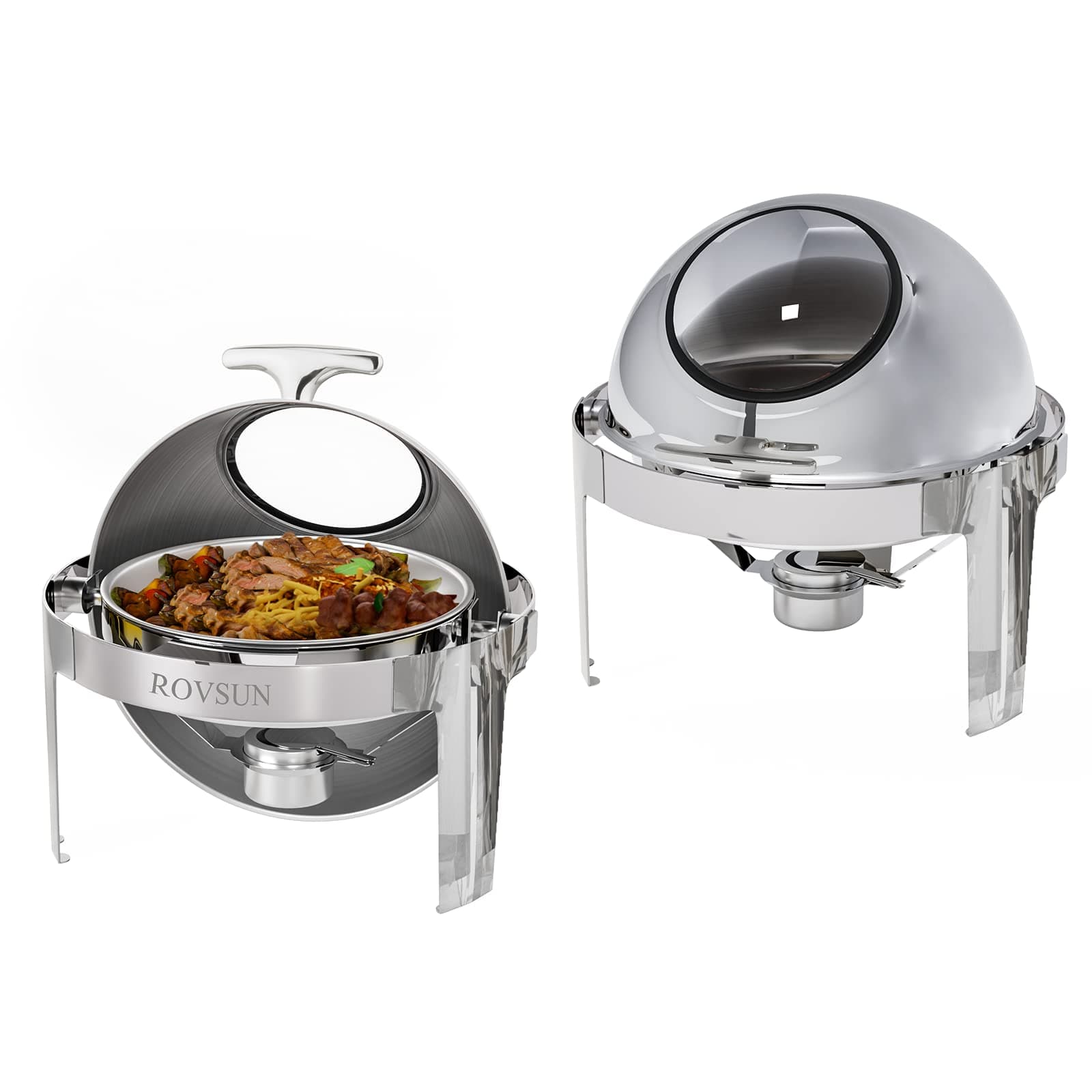 ROVSUN 2 Packs Roll Top Chafing Dish Buffet Set,6 Quart Round Stainless Steel Chafer for Catering,Buffet Servers and Warmers Set with Glass Window for Wedding, Parties, Banquet, Events，Graduation