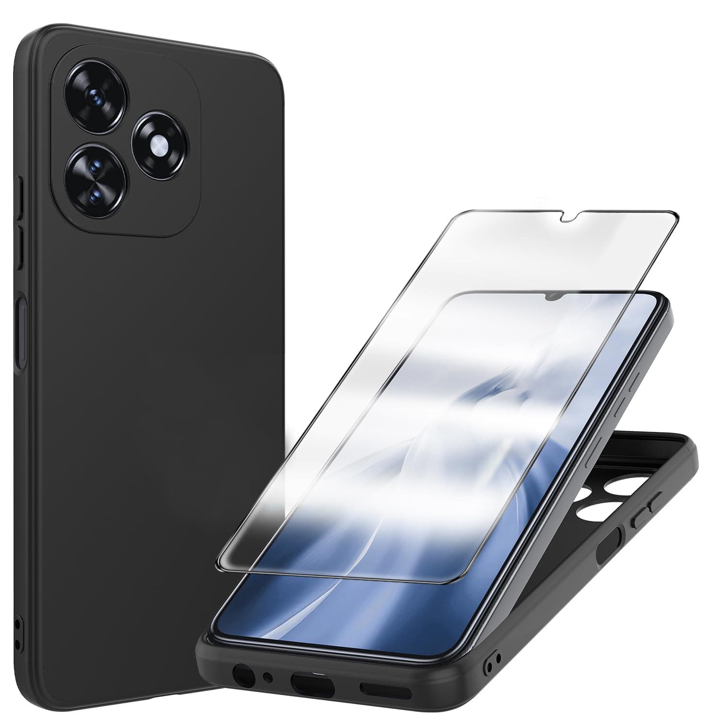 for Oukitel C51 Case with Tempered Glass Screen Protector Slim Silicone Bumpers Anti-Scratch Shockproof Protective phone Case Cover for Oukitel C51(black)