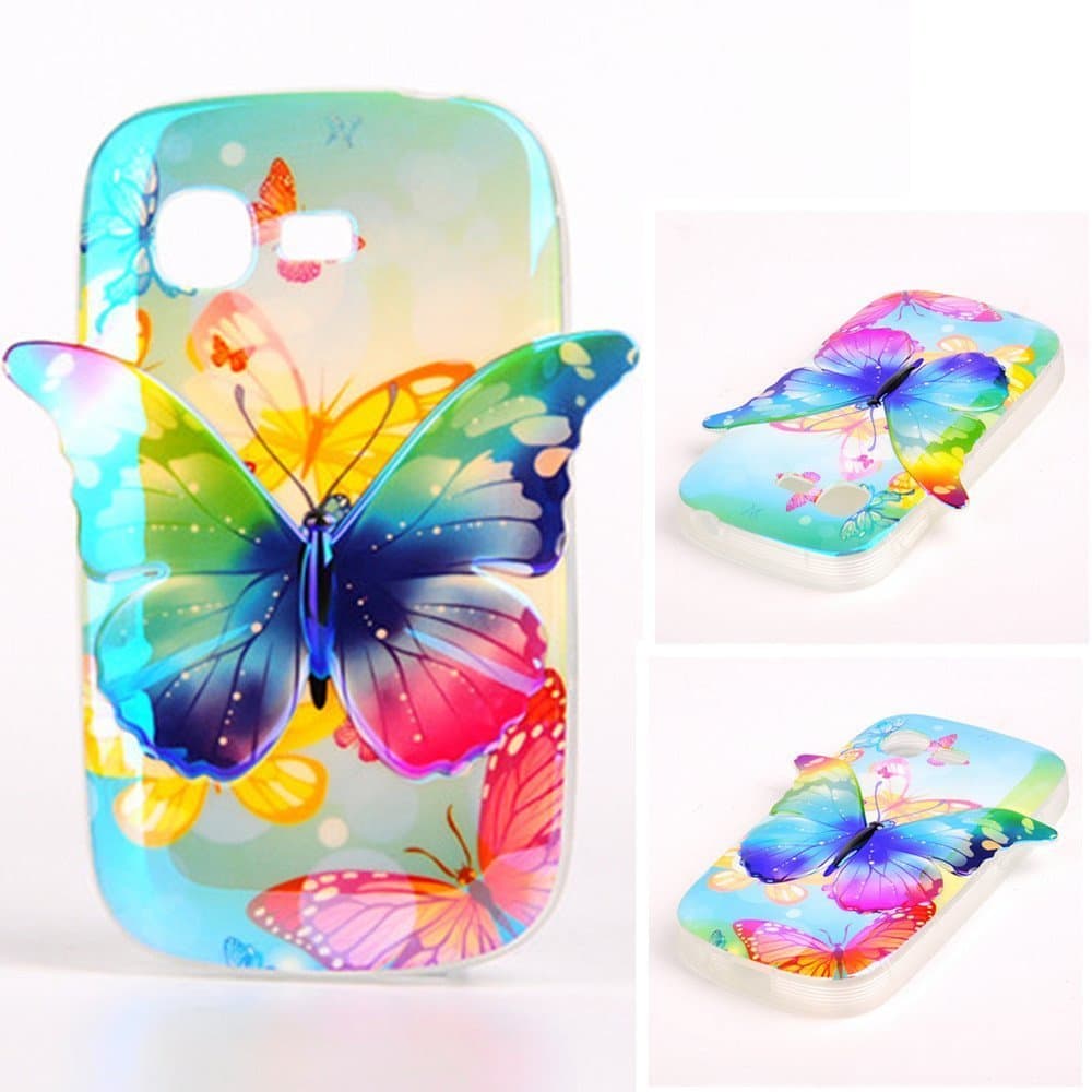 S5312 Case Galaxy S5312 TPU Case,MOUSE Monster 3D Light Discolor Butterfly Design Sky Blue Heliconiidae Butterfly Premium Flexible Soft TPU Slim Straight Talk Case Cover for Samsung Galaxy Pocket Neo S5312