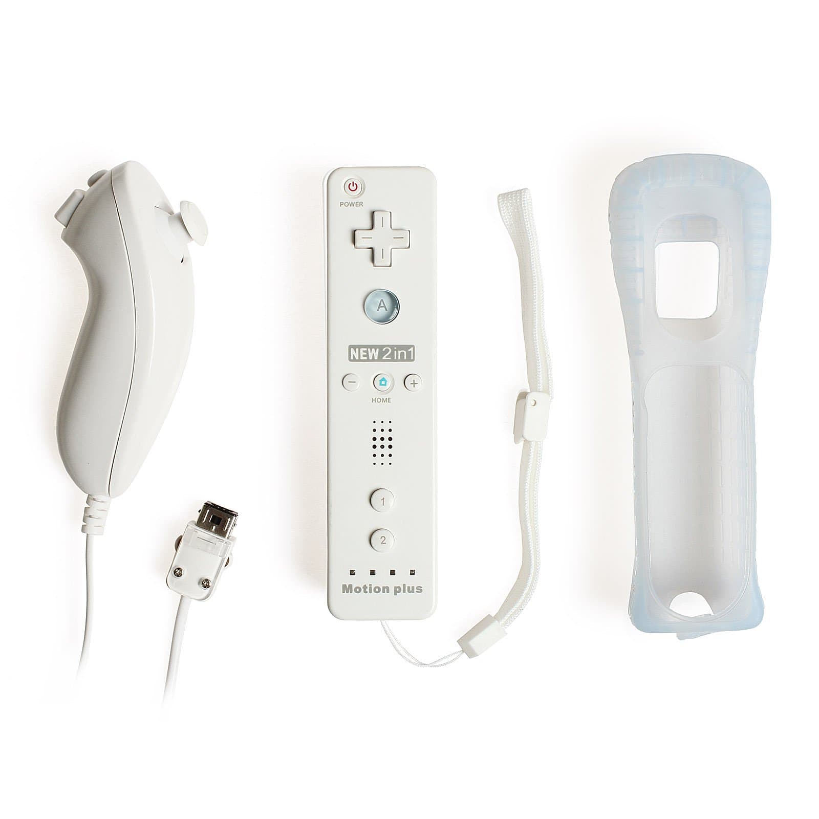 Third Party For Wii Remote Controll with Built-in Motion Plus Nunchuk Silicon Case+Wrist Strap Pack, White