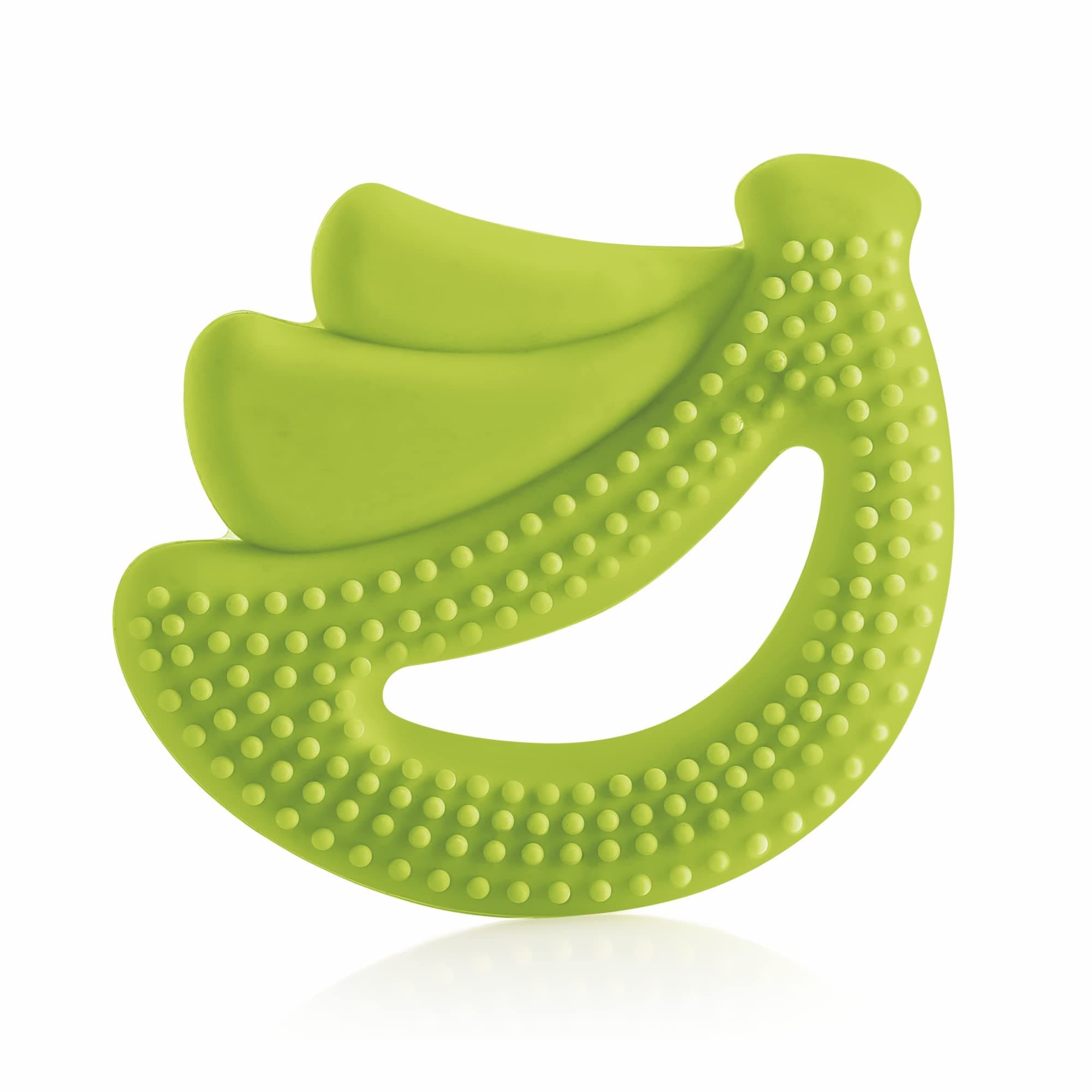 BeeBaby Banana Fruit Shape Soft Silicone Teether for 3-6 Months with Carrying Case, BPA Free Teething Toy for Babies with Textured Surface for Soothing Gums. 100% Food Grade (Banana - Green)