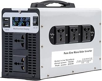 BAIYITONGDA 1500 Watts Pure Sine Wave Power Inverter, 12V 24V 48V 60V 72V DC to 110V/120V 230V/240V AC Converter, Peak 3000W Outlets, for Home Appliances, RV Camping, Off-Grid Solar,12V to 230V
