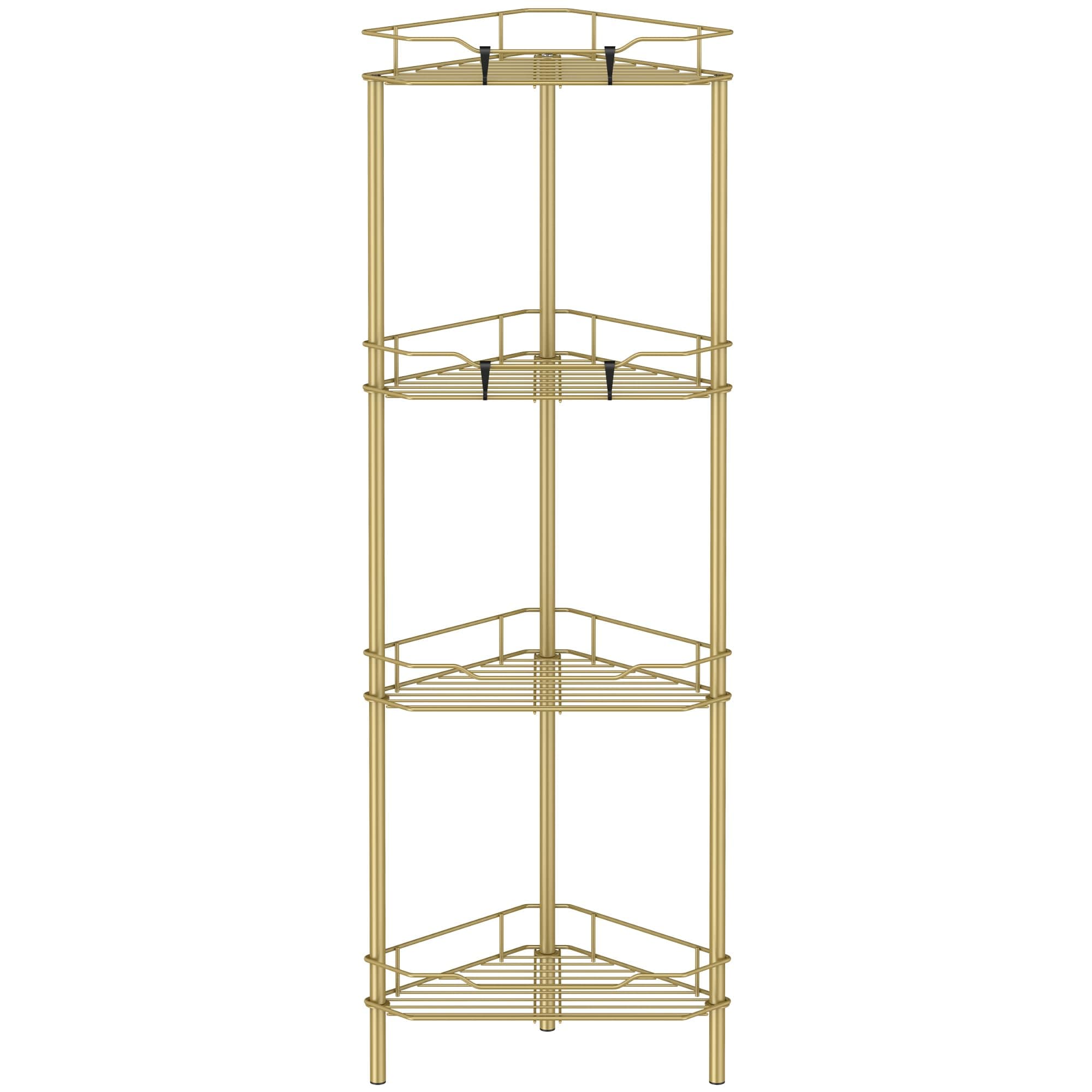 4 Tier Floor Standing Corner Shower Caddy Organizer Shelf with Hooks, Bathroom Shelves Stand Rack, Gold