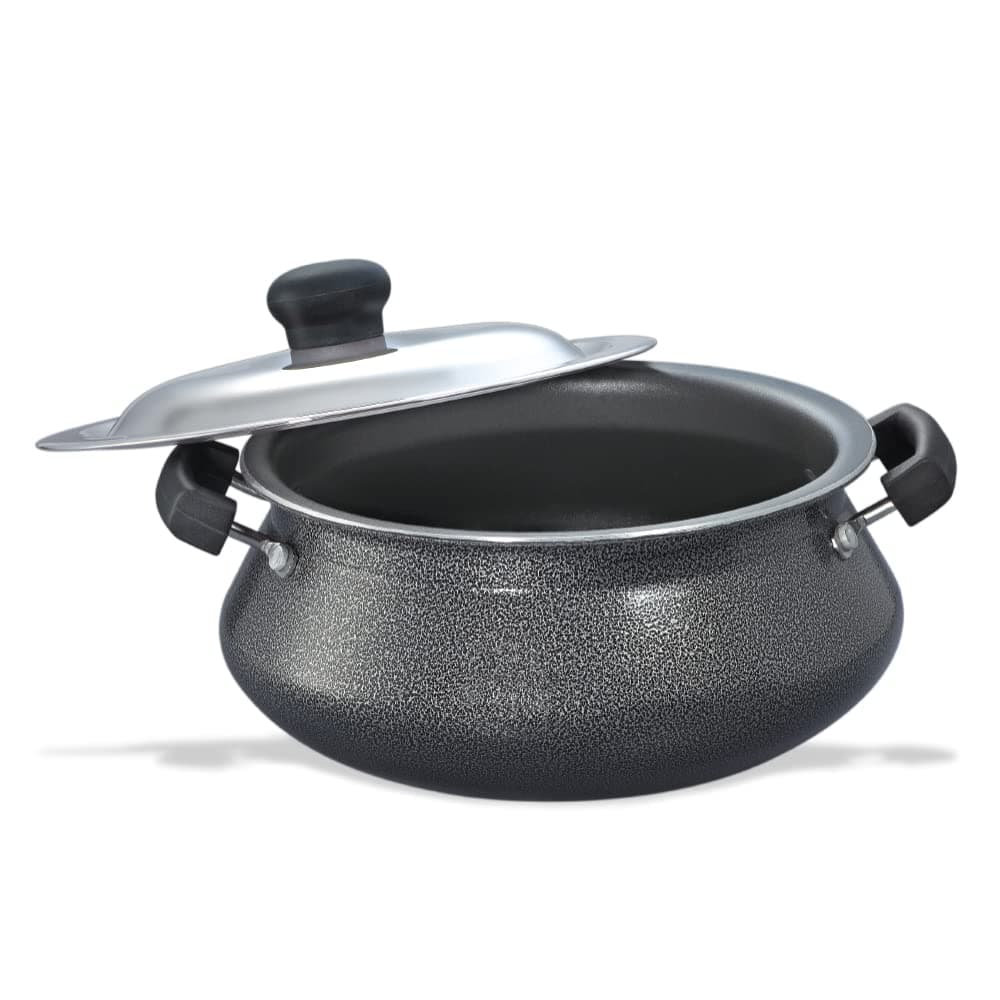 4 litres Omega Select Plus 20 Cm Non Stick Junior Handi Dupont Teflon Non-Stick Coating | Black | Scratch Resistant | Stainless Steel Lid | PFOA Free