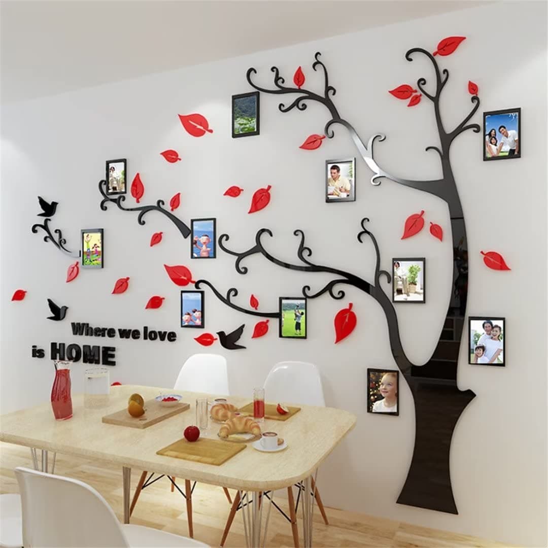 guangmu 3D Tree Wall Stickers - DIY Photo Frame Tree Wall Decal Family Photo Frame Sticker Murals Wall Decor Living Room Bedroom TV Background Home Decorations (L:91 * 69in,Red Left)