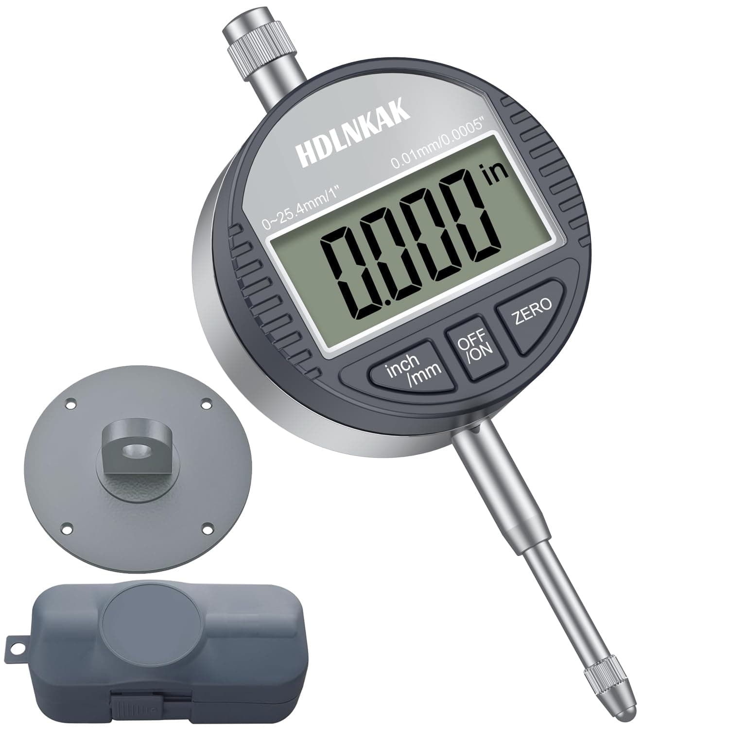 HDLNKAK Electronic Digital Dial Indicator Gauge Inch/Metric Conversion 0-1 Inch/25.4 mm Digital Probe Indicator Dial Test Gauge High Resolution: 0.0005''/0.01mm
