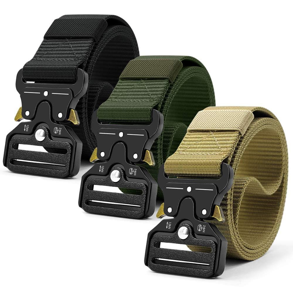 3 Pack Military Style Tactical Belt for Men, Quick Release Metal Buckle, 1.5" Heavy-Duty Nylon Riggers Belt, Webbing Web Belt