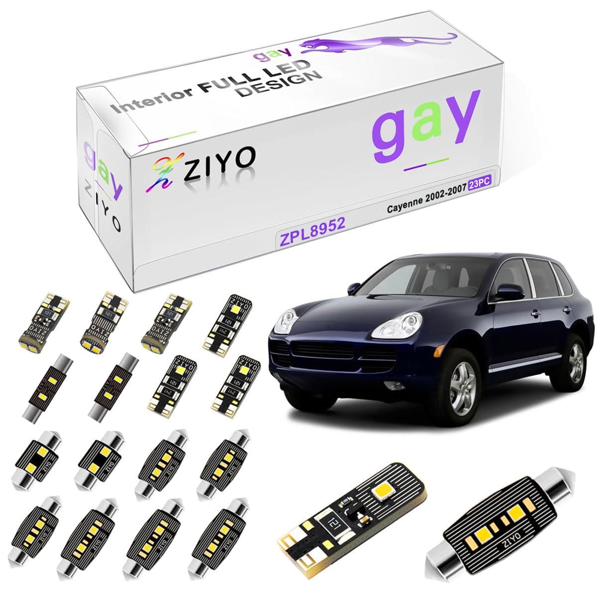 LED Interior Light Kit for Porsche Cayenne 955 2002-2007 Dome Light Bulbs Replacement Package, 6000K Xenon White LED Lights Accessories Upgrade Error Free (23 Bulbs)