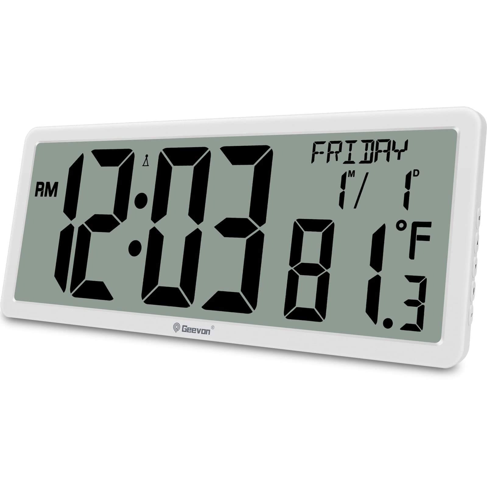 Geevon 14.3" Atomic Clock Battery Operated, Auto-Set Large Atomic Digital Wall Clock with Temperature, DST, Date, 4.4" Jumbo Digits for Home Office Elderly Living Room, Dining Room