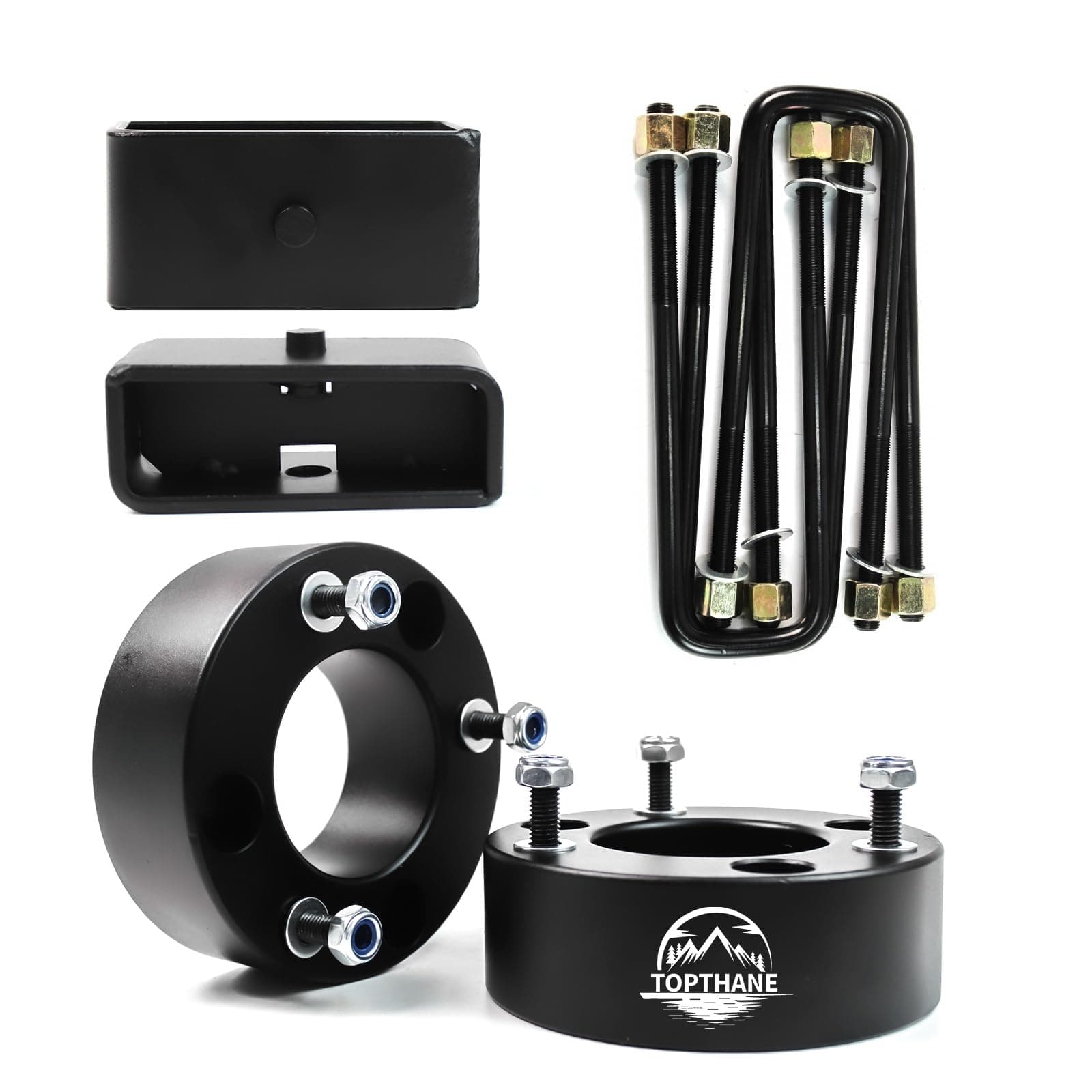 3" Front and 2" Rear Leveling Lift Kits for 2007-2024 Chevy Silverado 1500 GMC Sierra 1500, 3'' Front Strut Spacers and 2'' Rear Leveling kit, Black Suspension Lift Kits