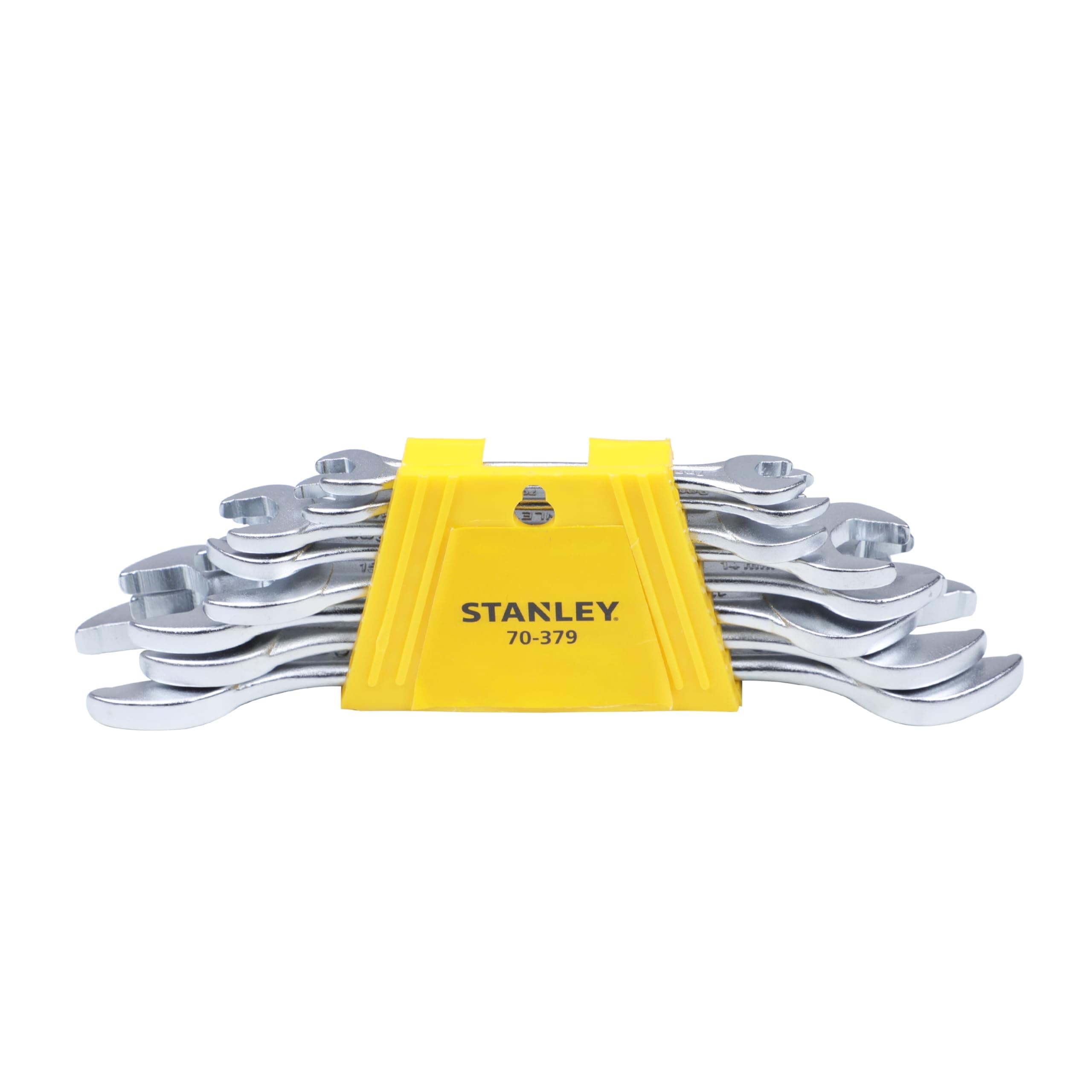 STANLEY 70-379E 8-Piece Matt Finish Double Open End Spanner Set, Chrome Vanadium Steel, Anti-Slip Design on Open End, Ideal for Tightening or Loosening Fasteners at Home, Office, Construction Sites