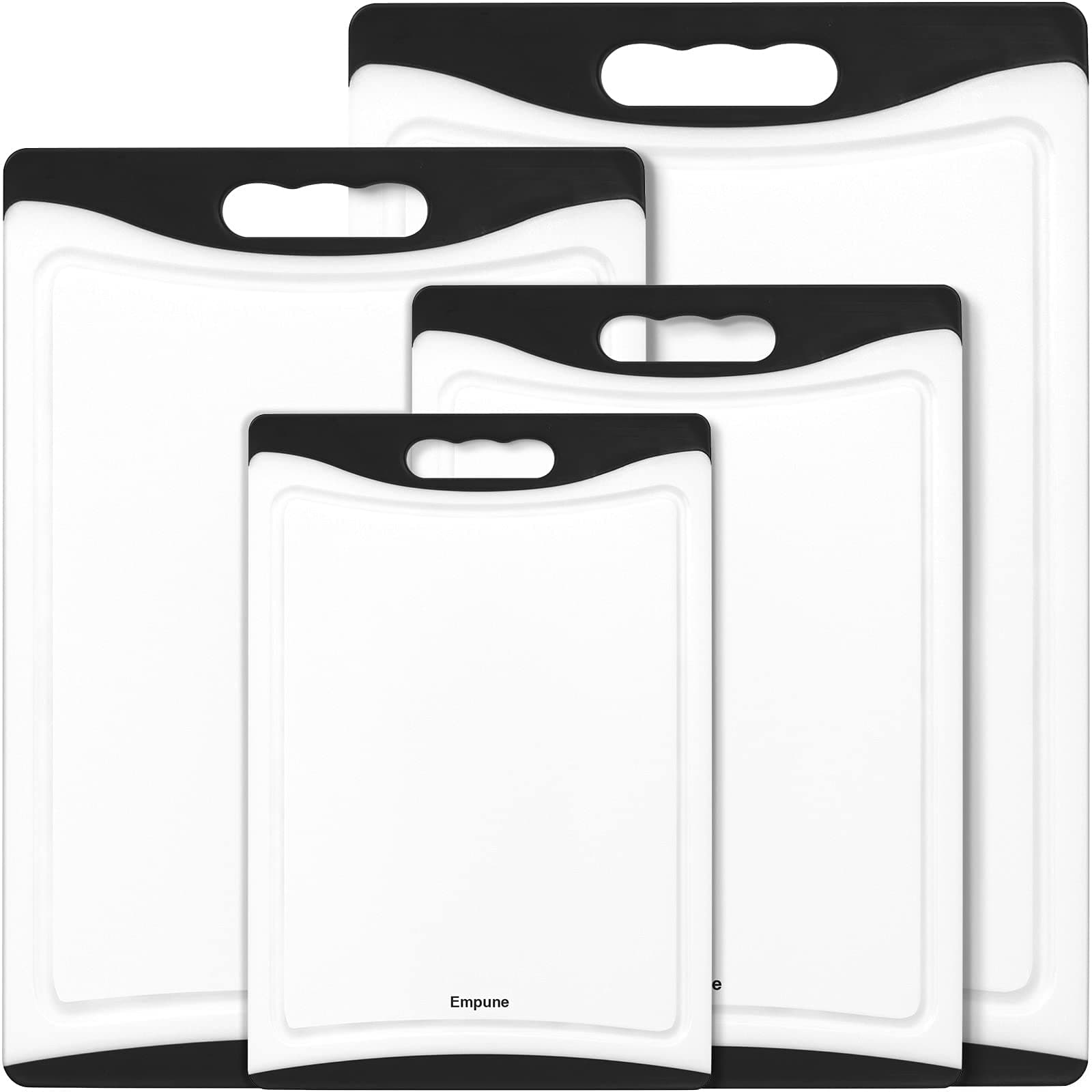 Extra Large Cutting Boards, Plastic Cutting Boards for Kitchen (Set of 4) Cutting Board Set Dishwasher Safe Chopping Board with Juice Grooves Easy-Grip Handles, Black, Empune