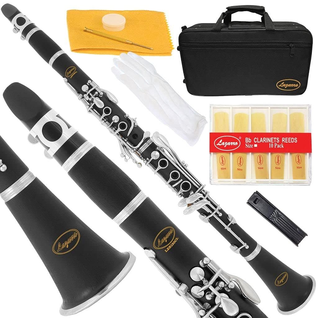 Professional Black Ebonite-Silver Keys Bb B Flat Clarinet with 11 Reeds,2 Barrels,Case,Extras-See all 24 Colors-150-BK-PRO