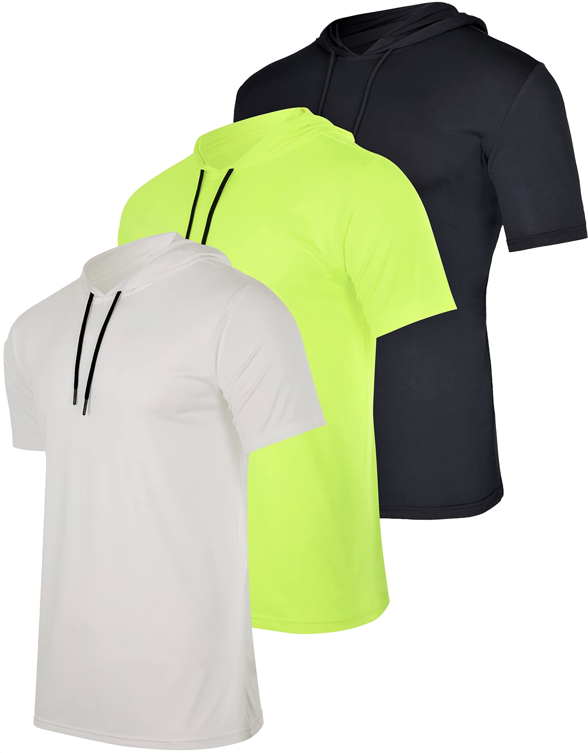 Real Essentials 3 Pack: Men's Dry Fit Short Sleeve Active Athletic Hoodie Pullover Sweatshirt (Available in Big & Tall)