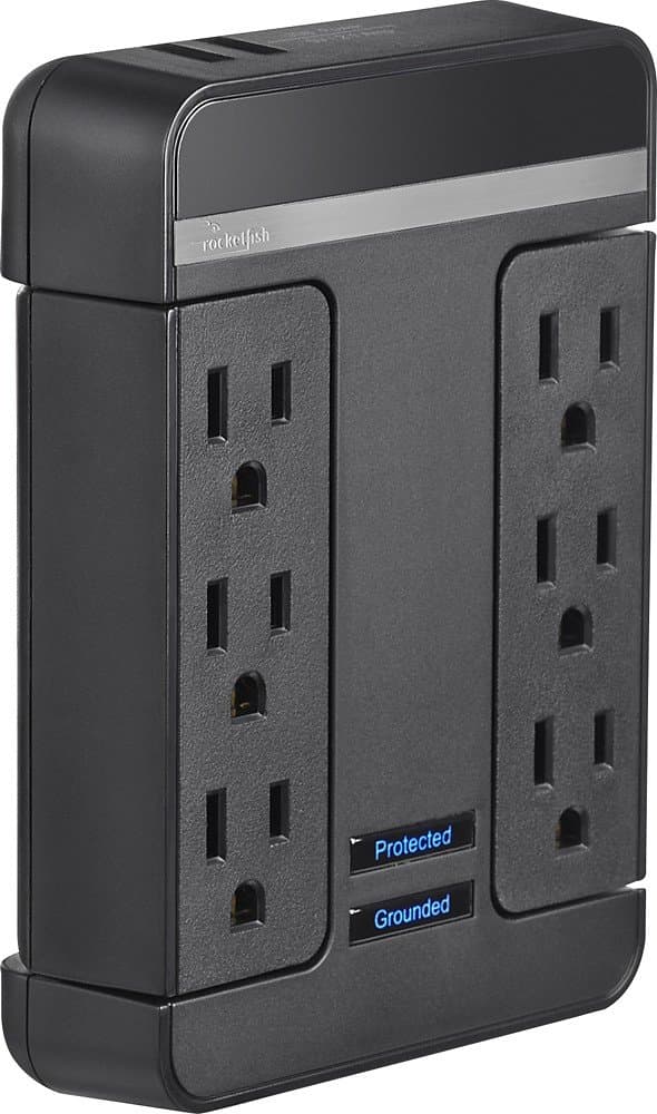Rocketfish 6-Outlet/2-USB Swivel Wall Tap Surge Protector Black