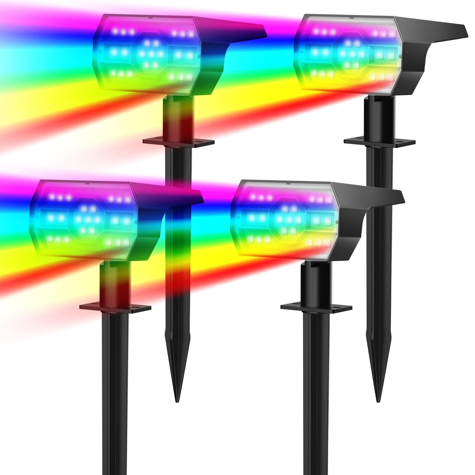 NYMPHY Solar Color Changing Lights, 7 Lighting Modes Solar Lights Outdoor Waterproof IP68, Multicolor RGB Outdoor Lights for Garden Yard Landscape Decorations- 4 Pack