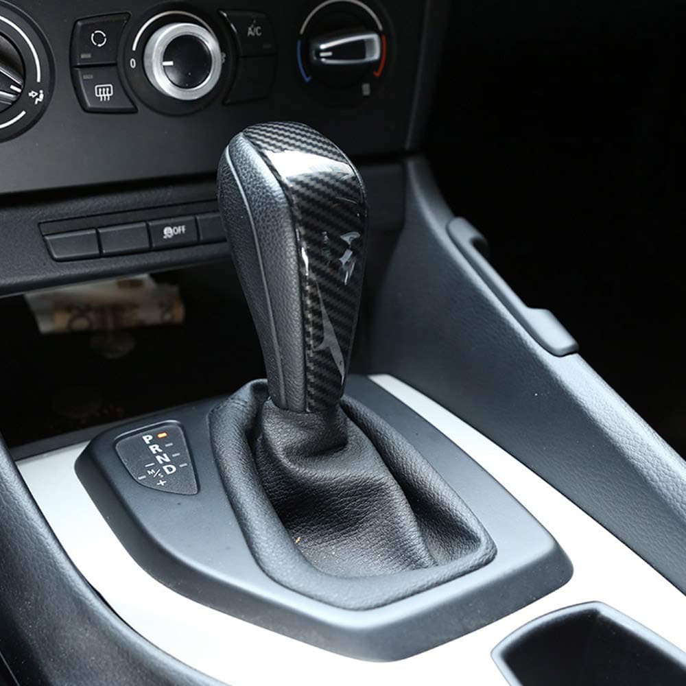 DIYUCAR for E48 E61 E64 E65 E85 E86 E83 E53 E81 E82 E87 E90 E91 E92 E93 F01 E87 1 Series 5 Door Hatchback Carbon Fiber Style ABS Car Gear Shift Head Cover Trim Gear Knob