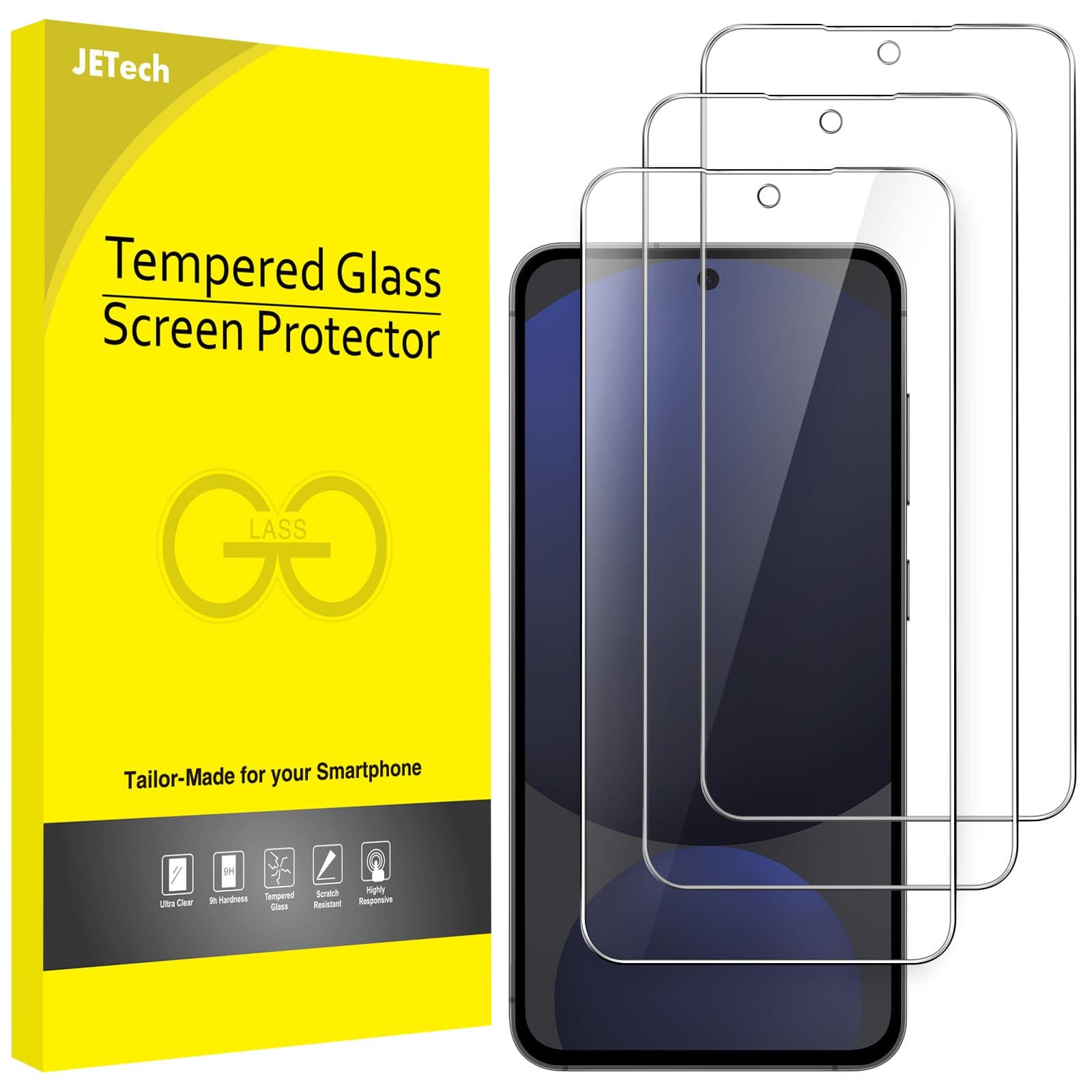 Screen Protector for Samsung Galaxy S24 FE, Tempered Glass Film, Fingerprint ID Compatible, HD Clear, 3-Pack