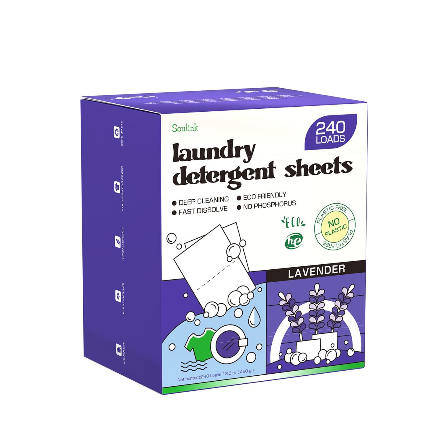 Fabric Softener Sheets for Washing Machine, No Plastic Jug Soap Strips, Alternative to Fabric Softener Liquid and Pods, Lavender Scent, Up to 240 Loads