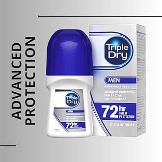Triple Dry Men | Anti-Perspirant Roll On 50ml | 72-Hour Protection Against Excessive Sweating | Fights Odour | Triple Active Formula | Fragrance-Free | Clinically Proven | Male