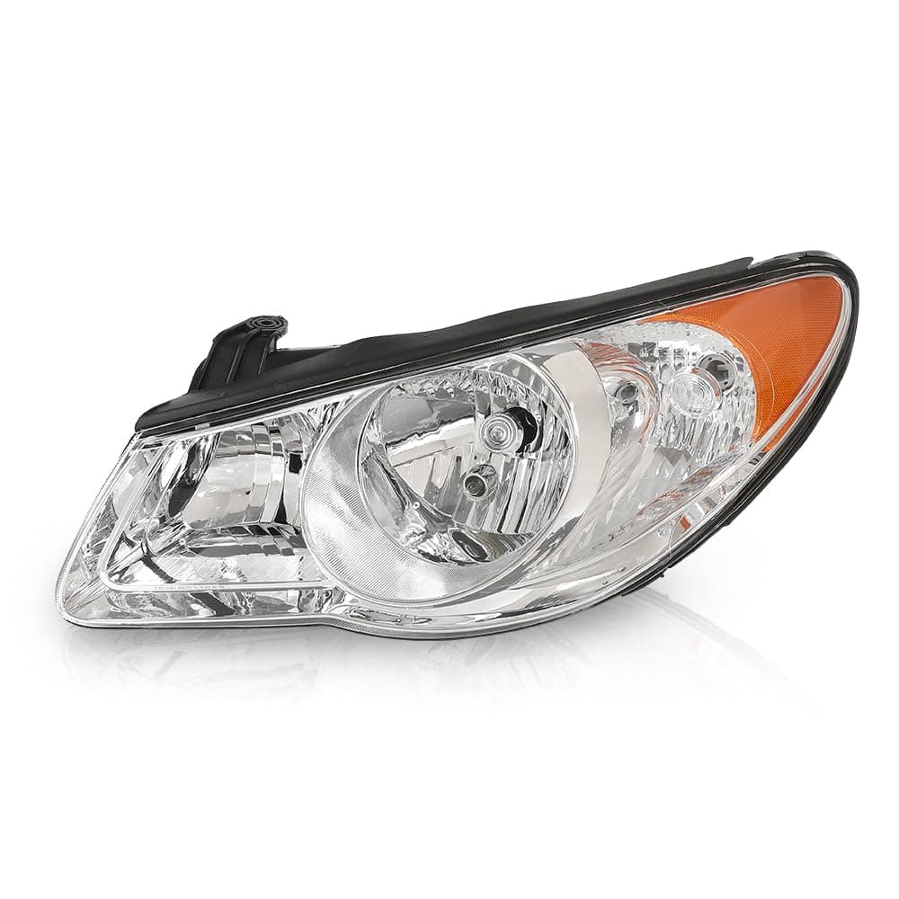 PIT66 Front Headlight Assembly Headlamp w/o Bulb Left Driver Side Compatible with Hyundai Elantra 2007 2008 2009 2010 Clear Lens Chrome Houisng Amber Reflector