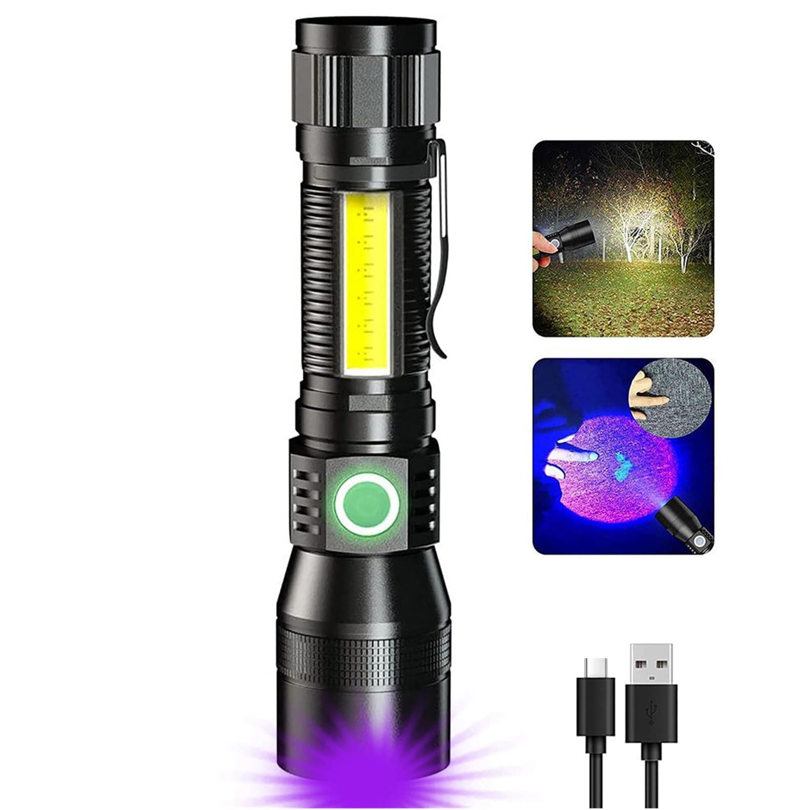 AdamStar UV Flashlight Black Light, 3-in-1 Magnetic Flashlight Rechargeable, 1000 Lumen Tactical LED Flashlight, 7 Modes Waterproof UV Light Flashlight for Camping Emergencies Pet Urine Detection