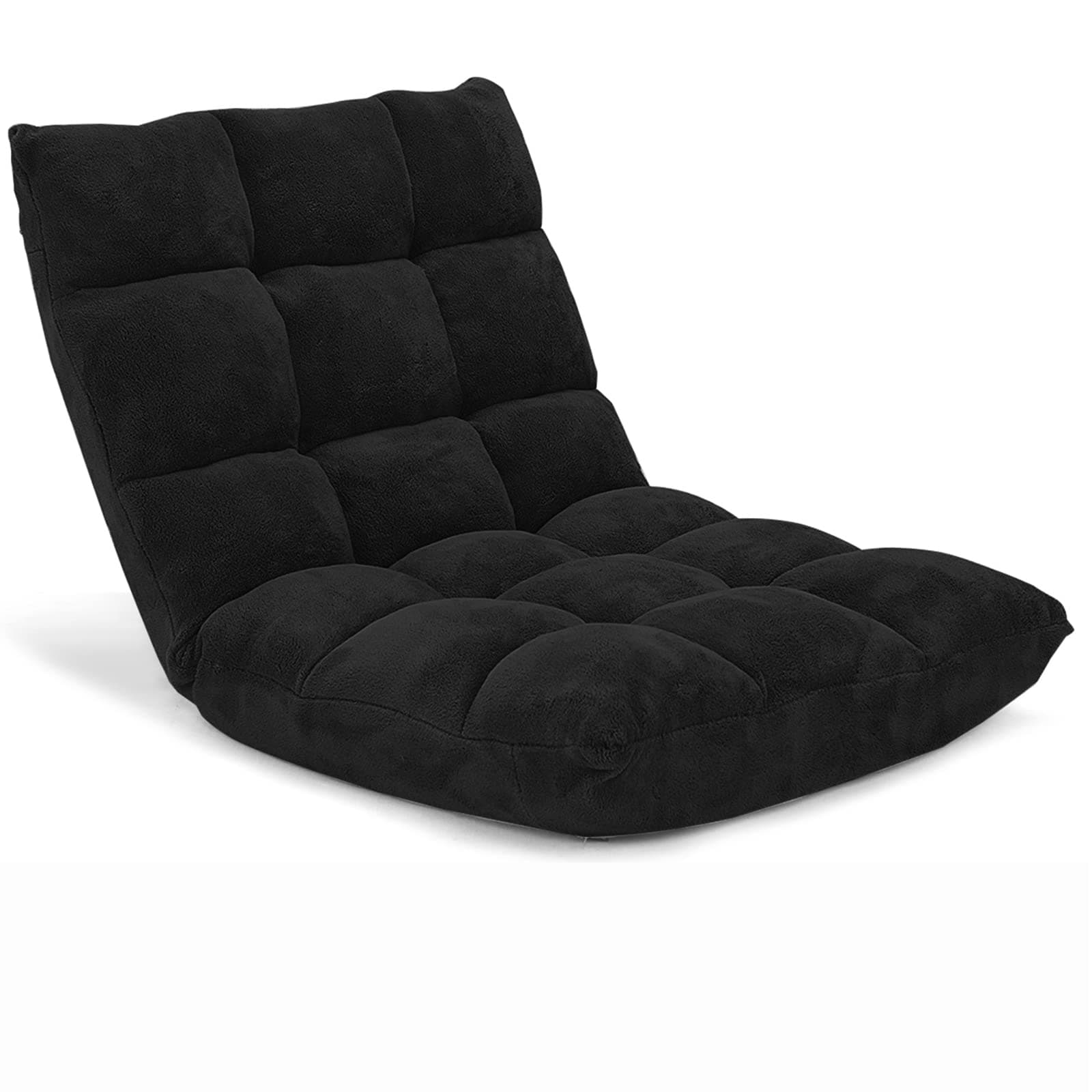 Folding Floor Chair with Back Support, 14 Adjustable Position, Padded Sleeper Bed, Couch Recliner, Floor Gaming Chair for Adults Meditation Living Room Bedroom, Black