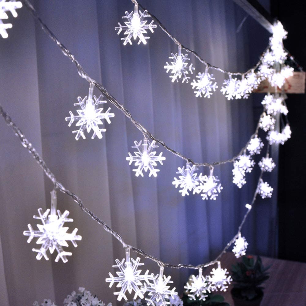 HuTools Christmas Lights, Snowflake Led Lights 16.5Ft 50 LED Battery Operated Fairy String Lights Snowflake Decorations for Home, Church, Wedding, Birthday Party, Teepee Lights