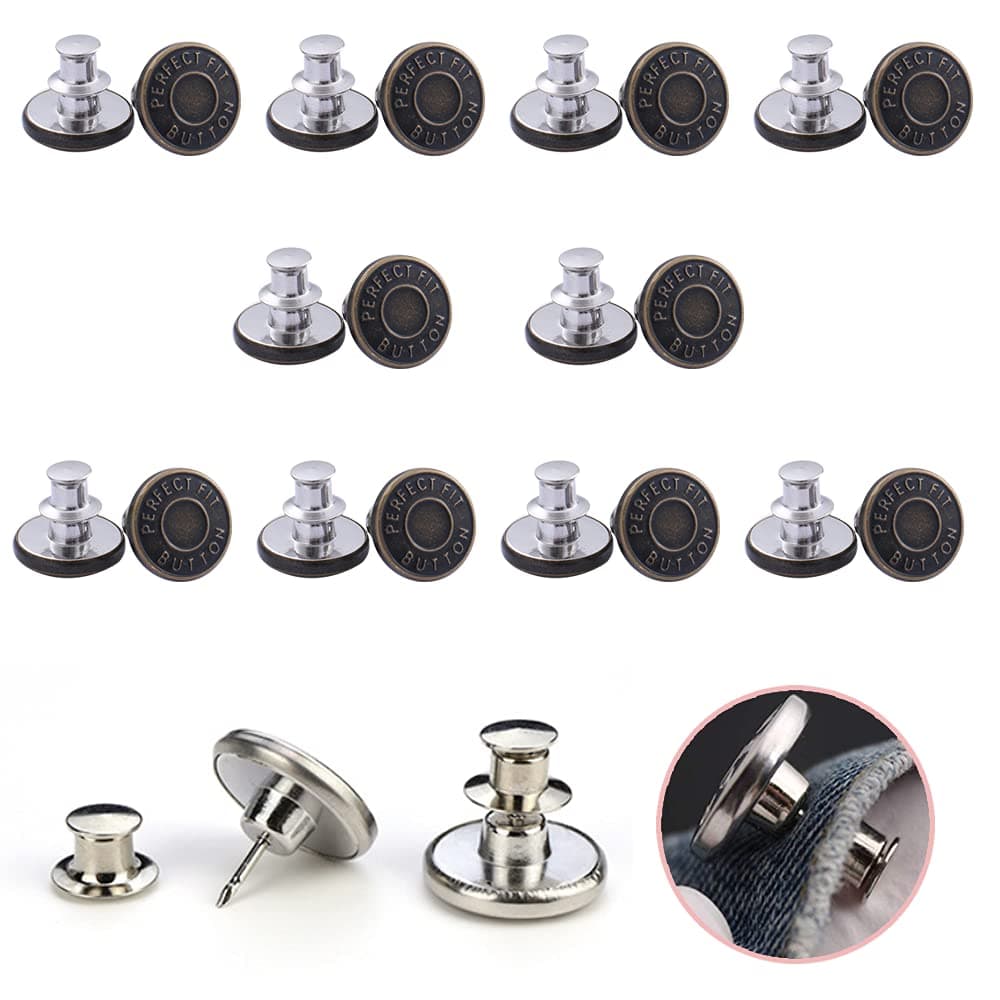 10 Pcs Replacement Jean Buttons, Button Pins for Jeans, 17mm Adjustable and Detachable Metal Jeans Button, Jeans Stud Buttons, for Jackets, Clothes, Denim Skirt, DIY Crafts, Clothing Repairing