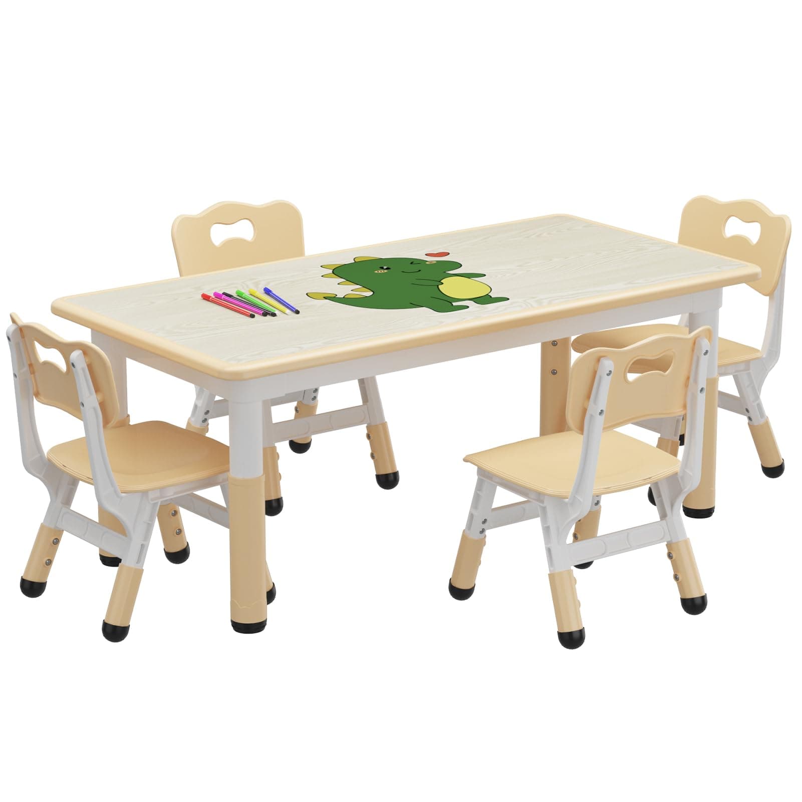 Kids Table and 4 Chairs Set, Height Adjustable Toddler Table and Chair Set for Ages 2-10, Graffiti Desktop, Non-Slip Legs, Arts & Crafts Table, Children Activity Table for Daycare Classroom Home