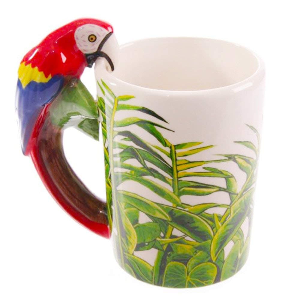 Coffee Mug, Hand Painted Art Ceramic Mug Cup, 3D Handmade Creative Animal Parrot Handle Water Milk Tea Beer Wine Mugs, Best Gift for Family, Friends, Kids(14oz)