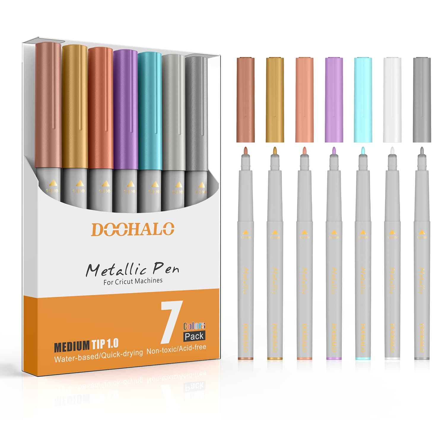 DOOHALOMetallic Pens Compatible with Cricut Maker 3/4/Explore 3/Air 2/Air,1.0 Medium Point Tip Pens,7 Colors Cricut Metallic Marker Pens for Crafting,Drawing,Coloring,Writting,Doodling