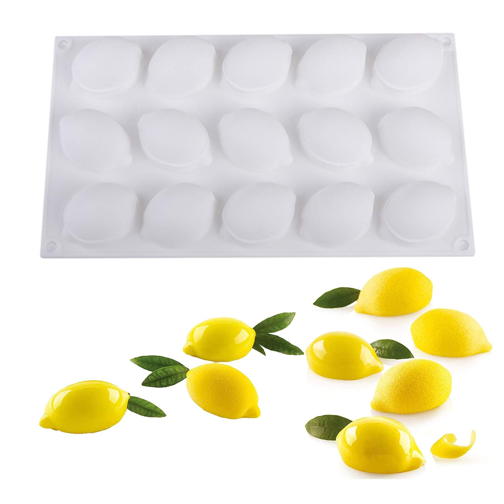 Lemons Silicone Mold for Baking Mousse Cake, Candy, Chocolate Dessert, Pastry, Ice Cream, Pudding, Lemon (15-Cavity)