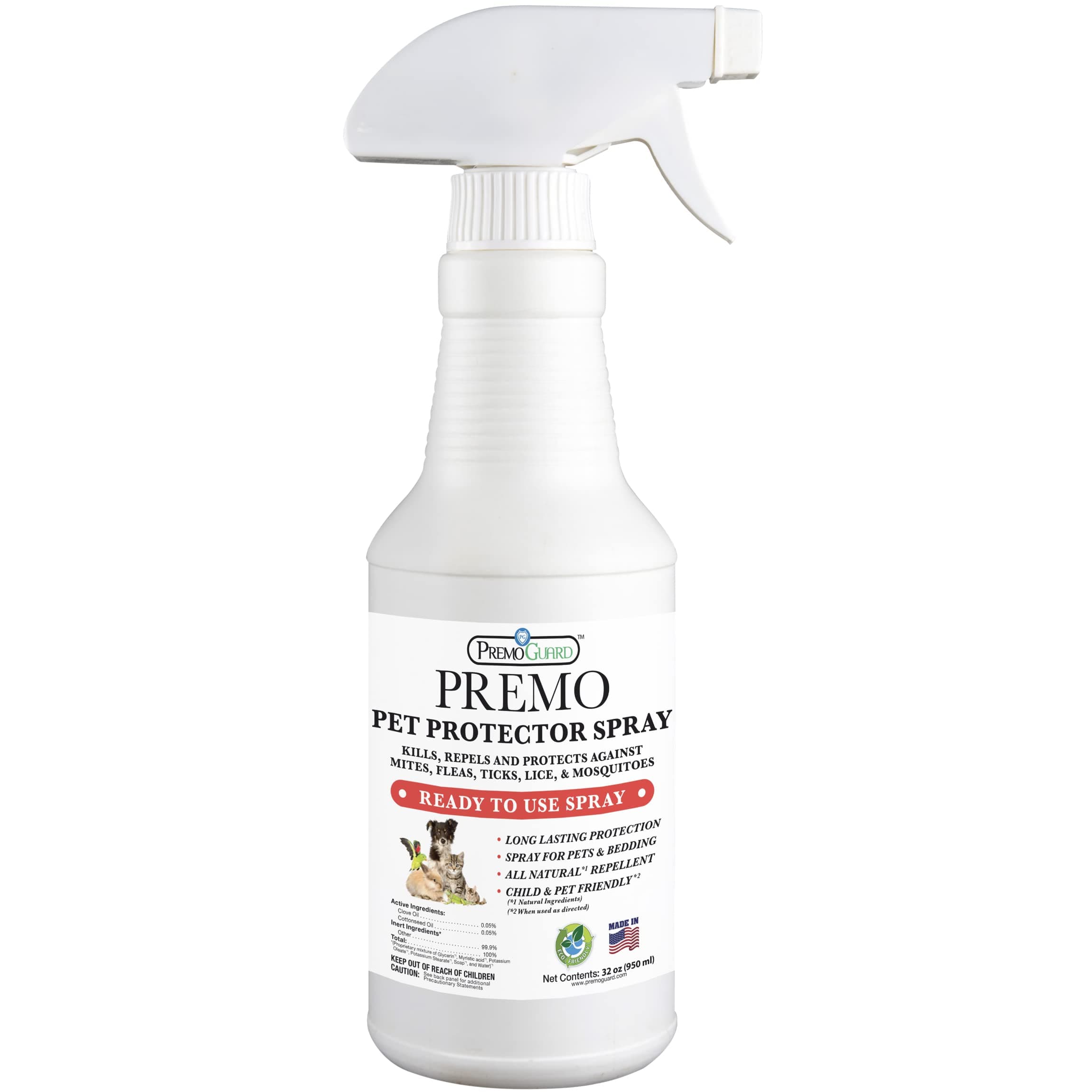 Premo Guard Pet Protector Spray - 16 oz - Kills Mites, Fleas, Ticks, & Mosquitoes - for Dogs, Cats, & Home - Natural Plant Based Oils for Control, Prevention & Treatment - Family Safe